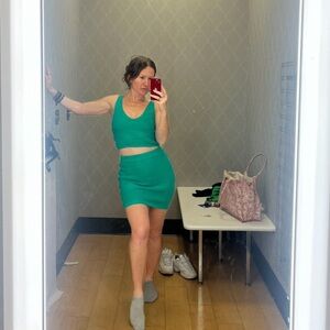 Green Knit Crop Top and Skirt Set